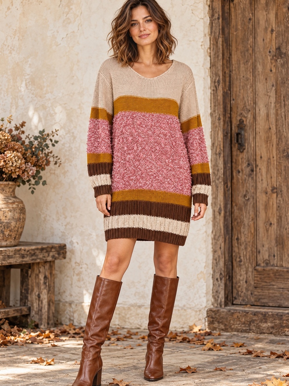 Umgee Colorblock Sweater Dress NWT